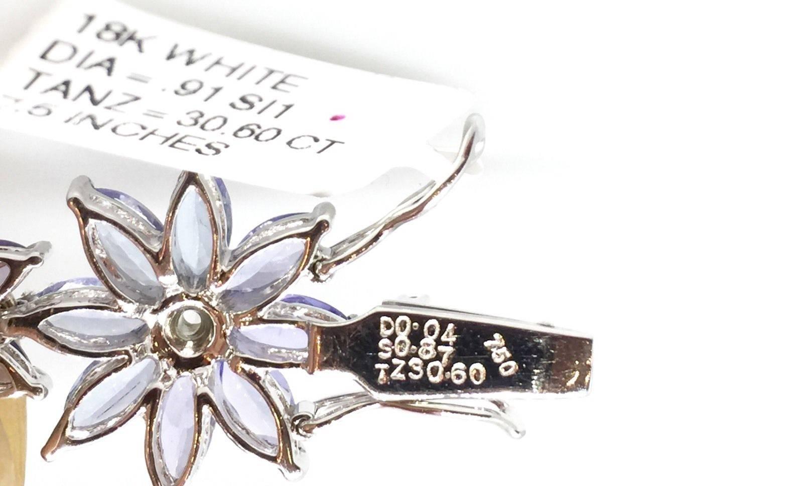 Tanzanite and Diamond Flower Bracelet in 18k White Gold For Sale 1