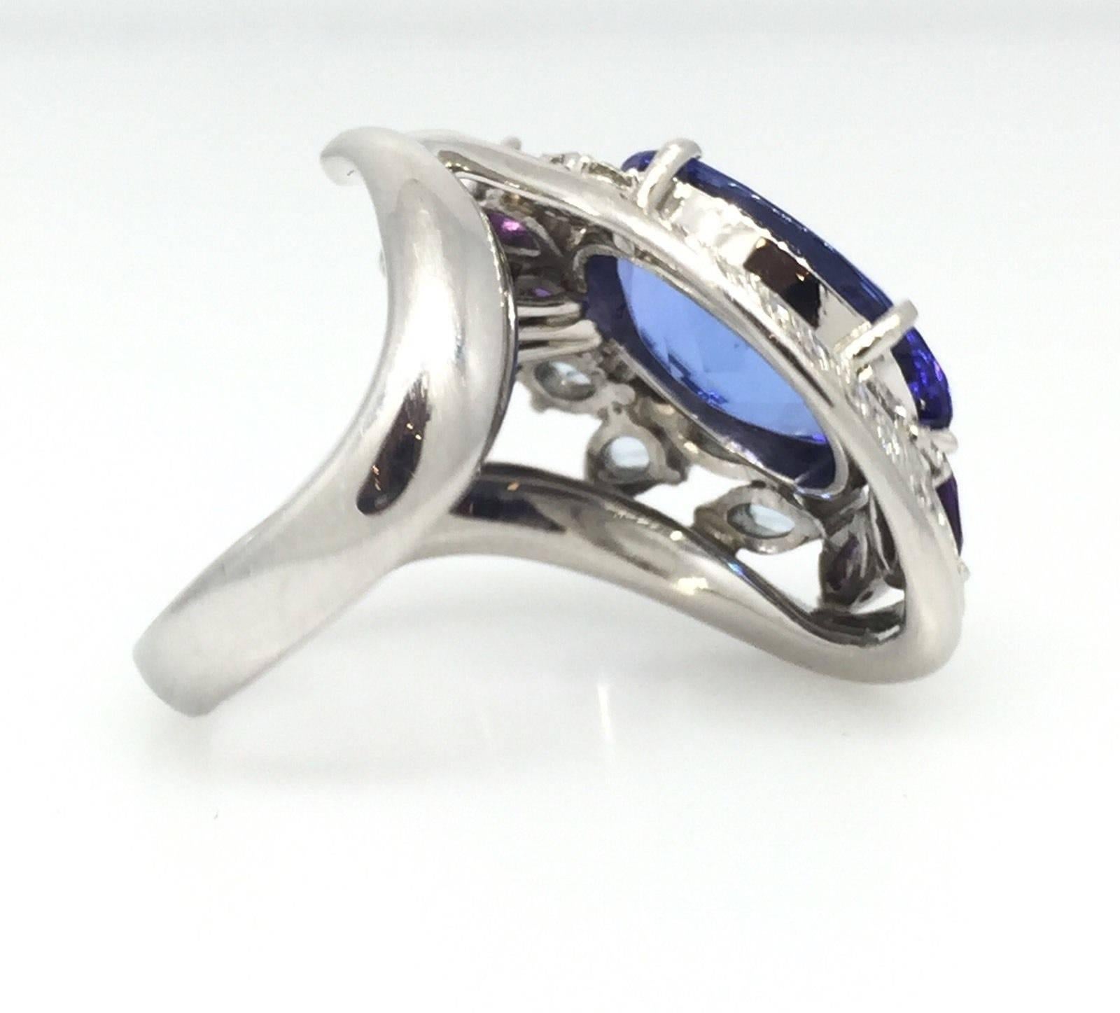 7.39 carat Tanzanite Aquamarine Amethyst Diamond Platinum Ring In Excellent Condition For Sale In La Jolla, CA