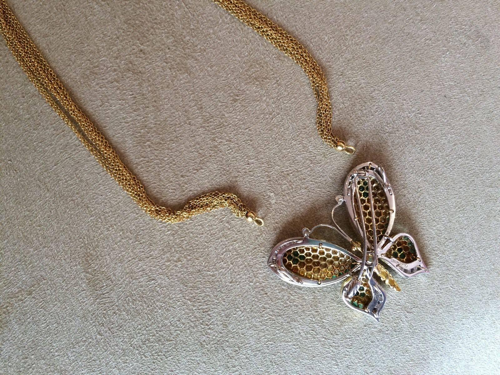 Chimento Emerald, Sapphire & Diamond Butterfly Necklace 18K Yellow Gold For Sale 4
