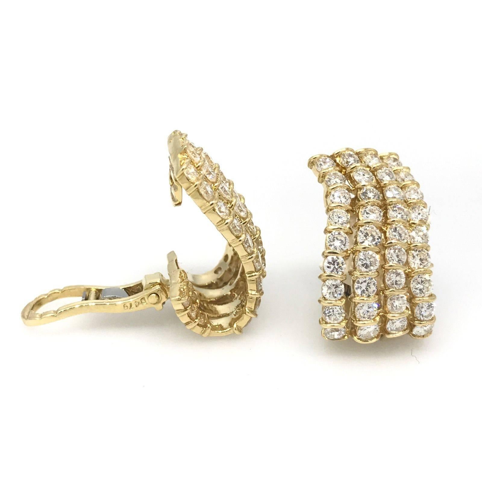 Pair of Four-Row Channel-Set Diamond Earrings in 18 Karat Yellow Gold In Excellent Condition For Sale In La Jolla, CA