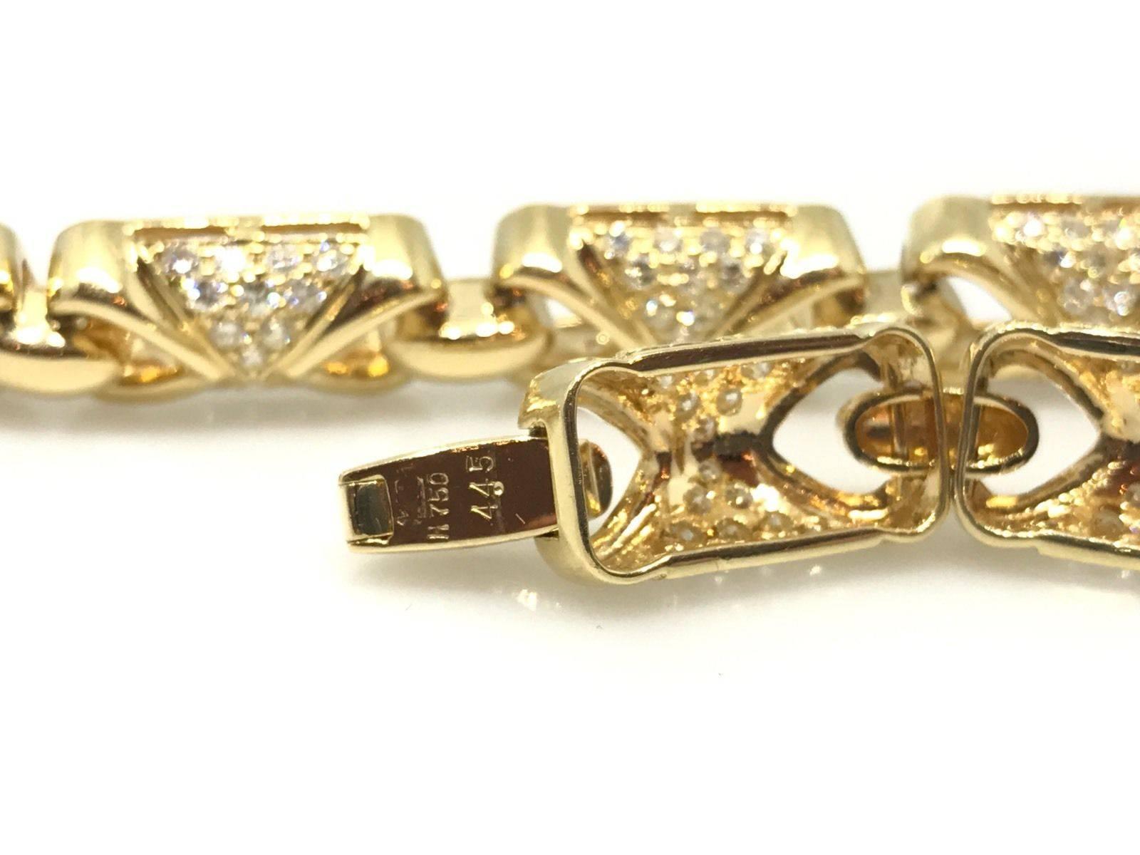 Women's or Men's 4.45 Carat Diamond Link Bracelet in 18 Karat Yellow Gold For Sale