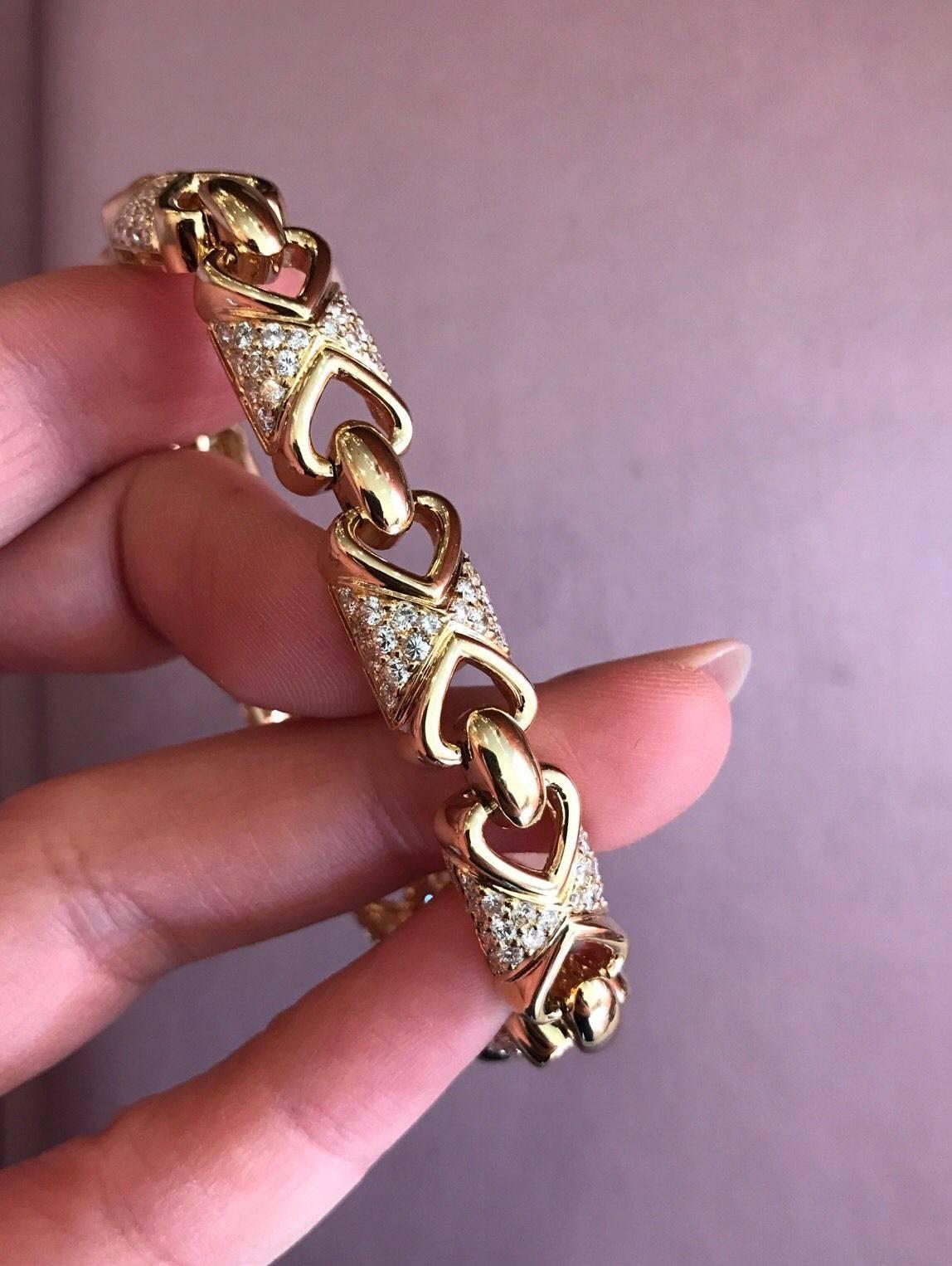 4.45 Carat Diamond Link Bracelet in 18 Karat Yellow Gold For Sale 3