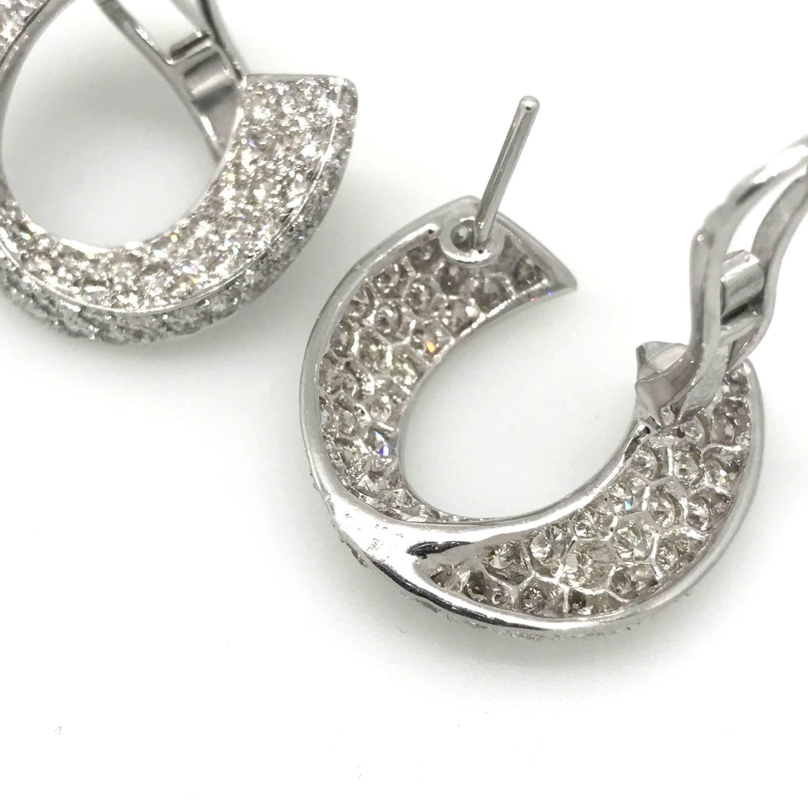 Crescent Shaped Pave Diamond Earrings 5.50 Carat in 18 Karat White Gold In Excellent Condition For Sale In La Jolla, CA