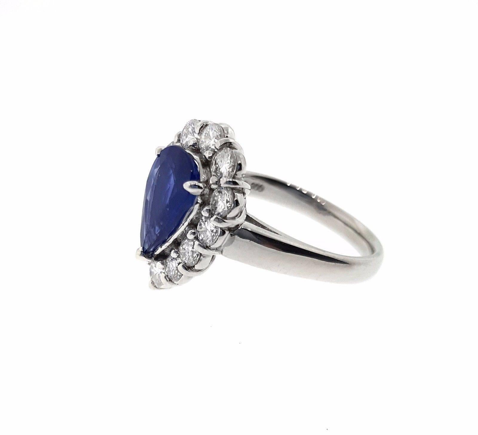 Women's Cornflower Blue Pear Shaped Sapphire Diamond Platinum Ring For Sale