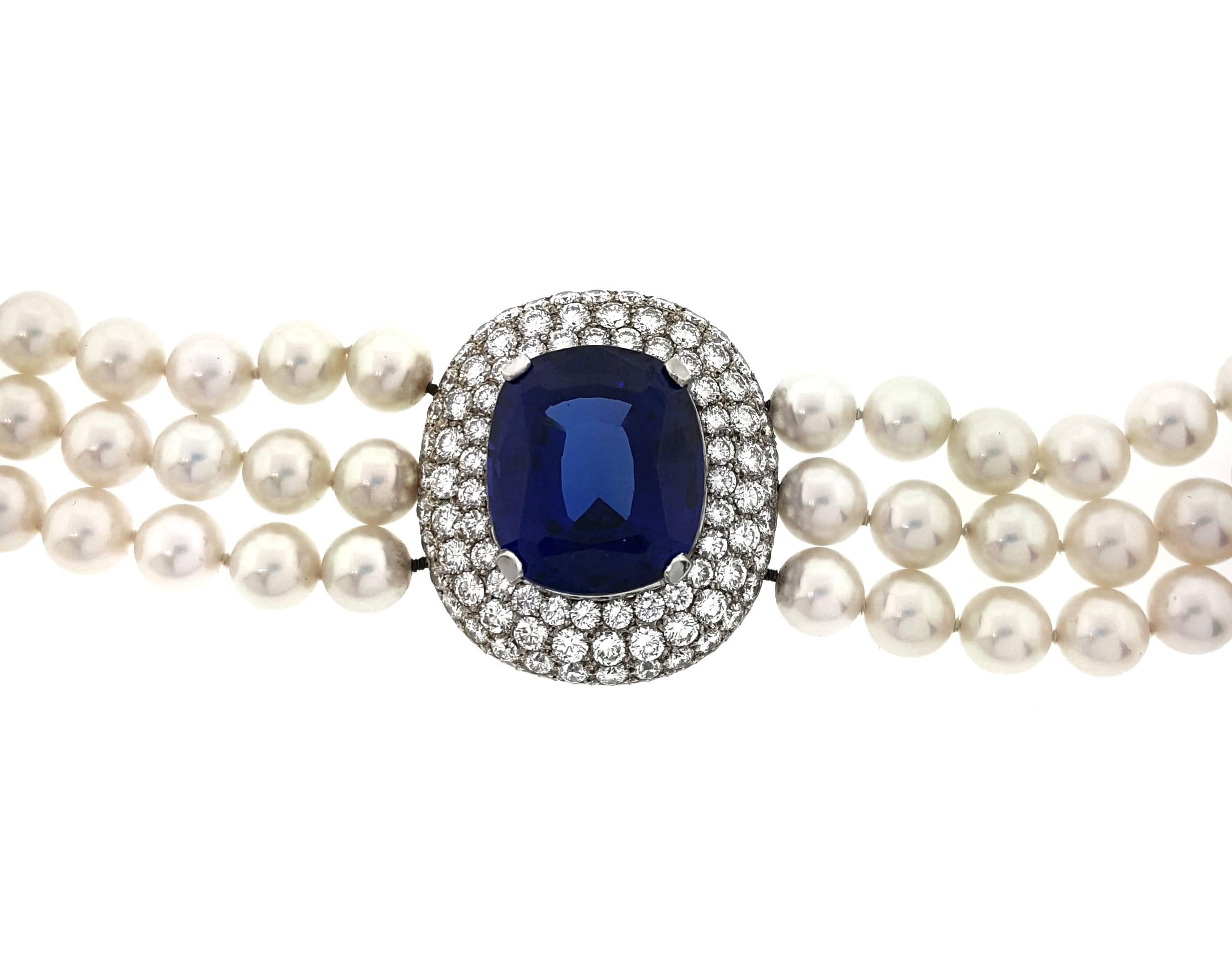 Mikimoto Tanzanite, Diamond and Pearl Choker Necklace in 18 Karat White