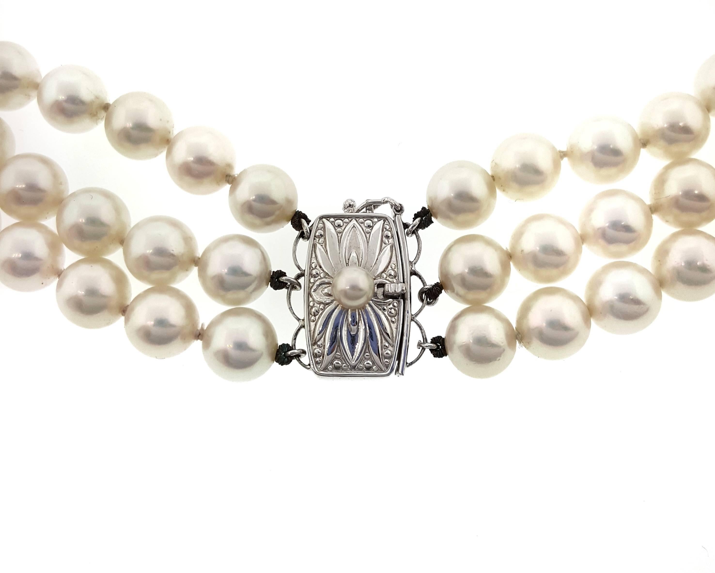 Mikimoto Tanzanite, Diamond and Pearl Choker Necklace in 18 Karat White Gold In Excellent Condition For Sale In La Jolla, CA