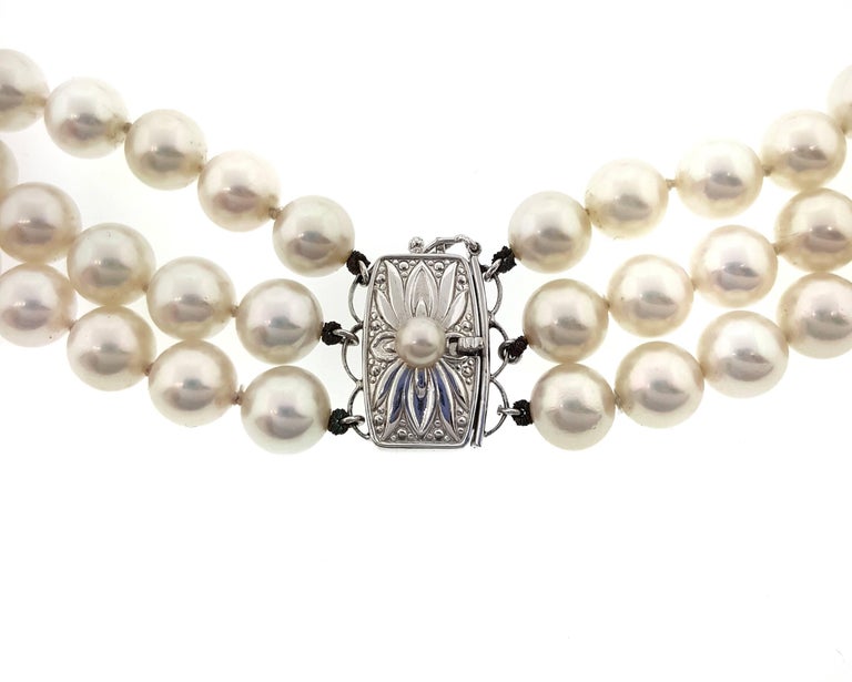 Mikimoto Tanzanite, Diamond and Pearl Choker Necklace in 18 Karat White Gold For Sale 2