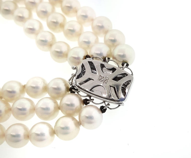 Mikimoto Tanzanite, Diamond and Pearl Choker Necklace in 18 Karat White Gold For Sale 3