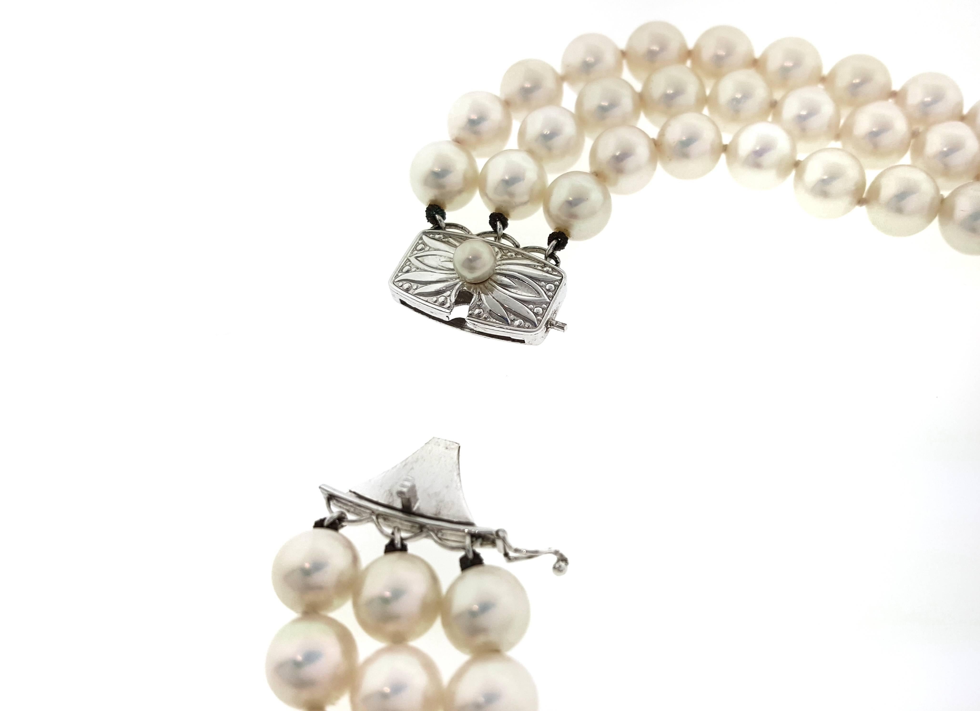 Mikimoto Tanzanite, Diamond and Pearl Choker Necklace in 18 Karat White Gold For Sale 1
