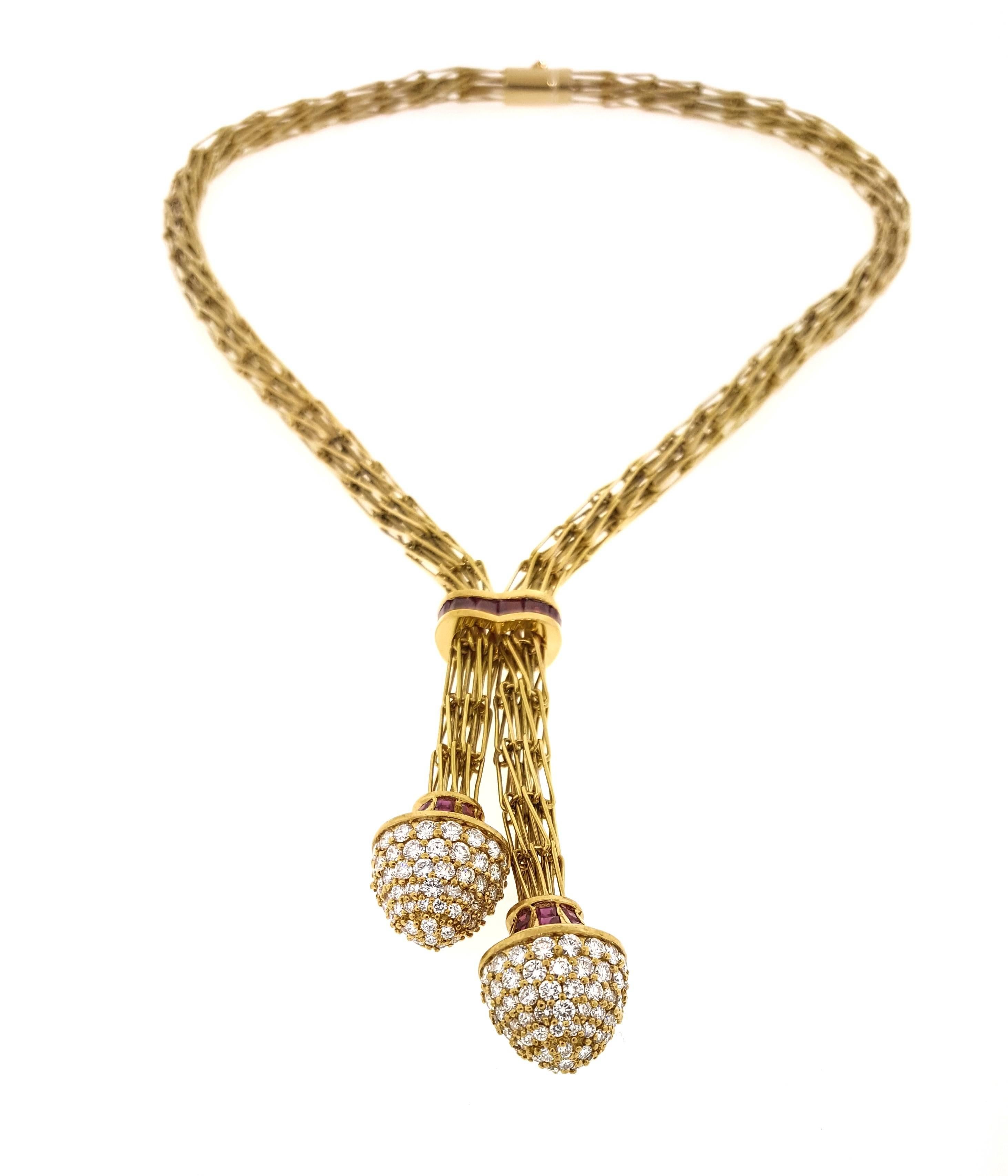 Hammerman Brothers Ruby and Diamond 18 Karat Yellow Gold Lariat Necklace In Excellent Condition In La Jolla, CA