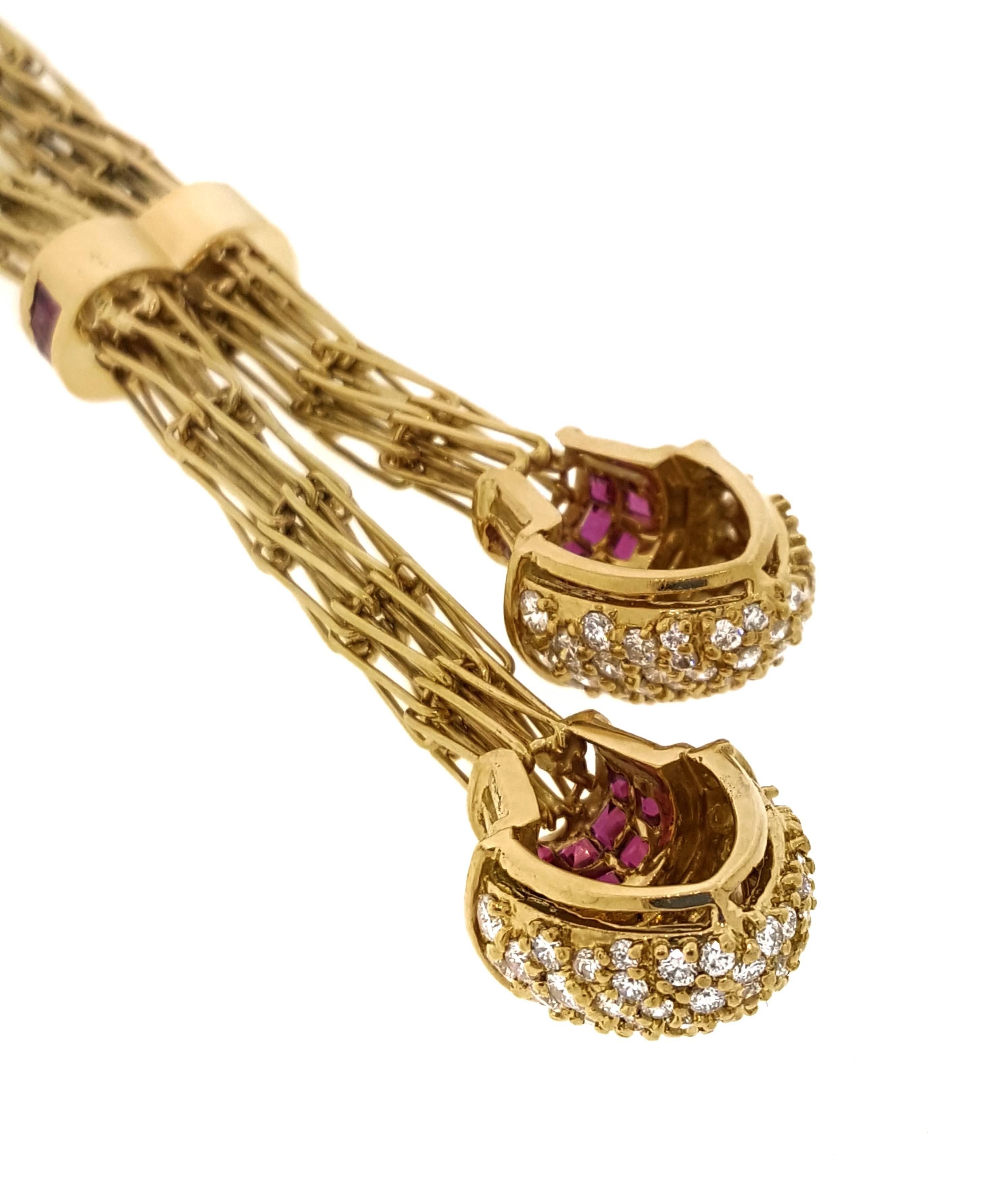Hammerman Brothers Ruby and Diamond 18 Karat Yellow Gold Lariat Necklace 4