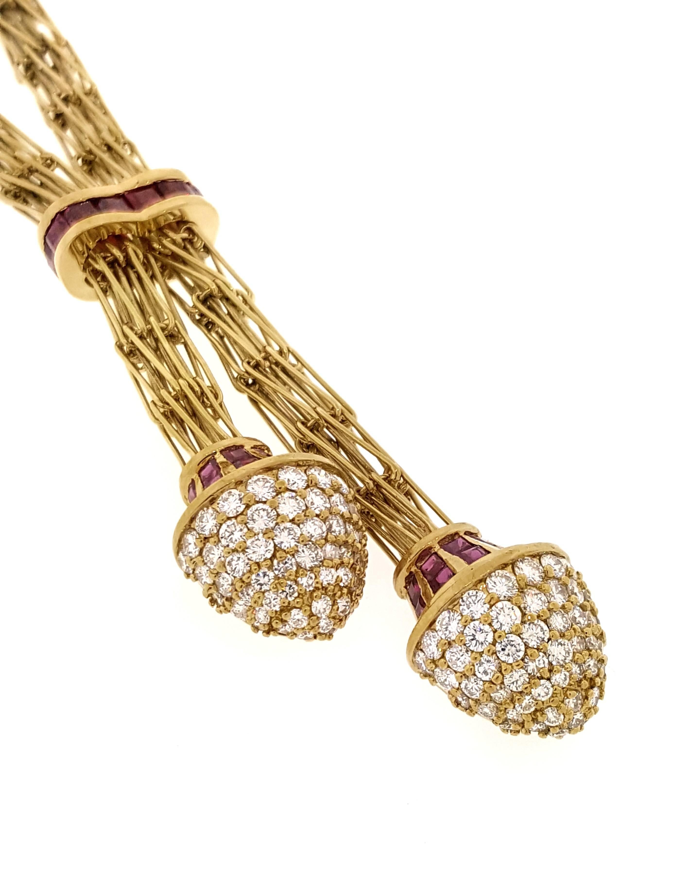 Hammerman Brothers Ruby and Diamond 18 Karat Yellow Gold Lariat Necklace 5