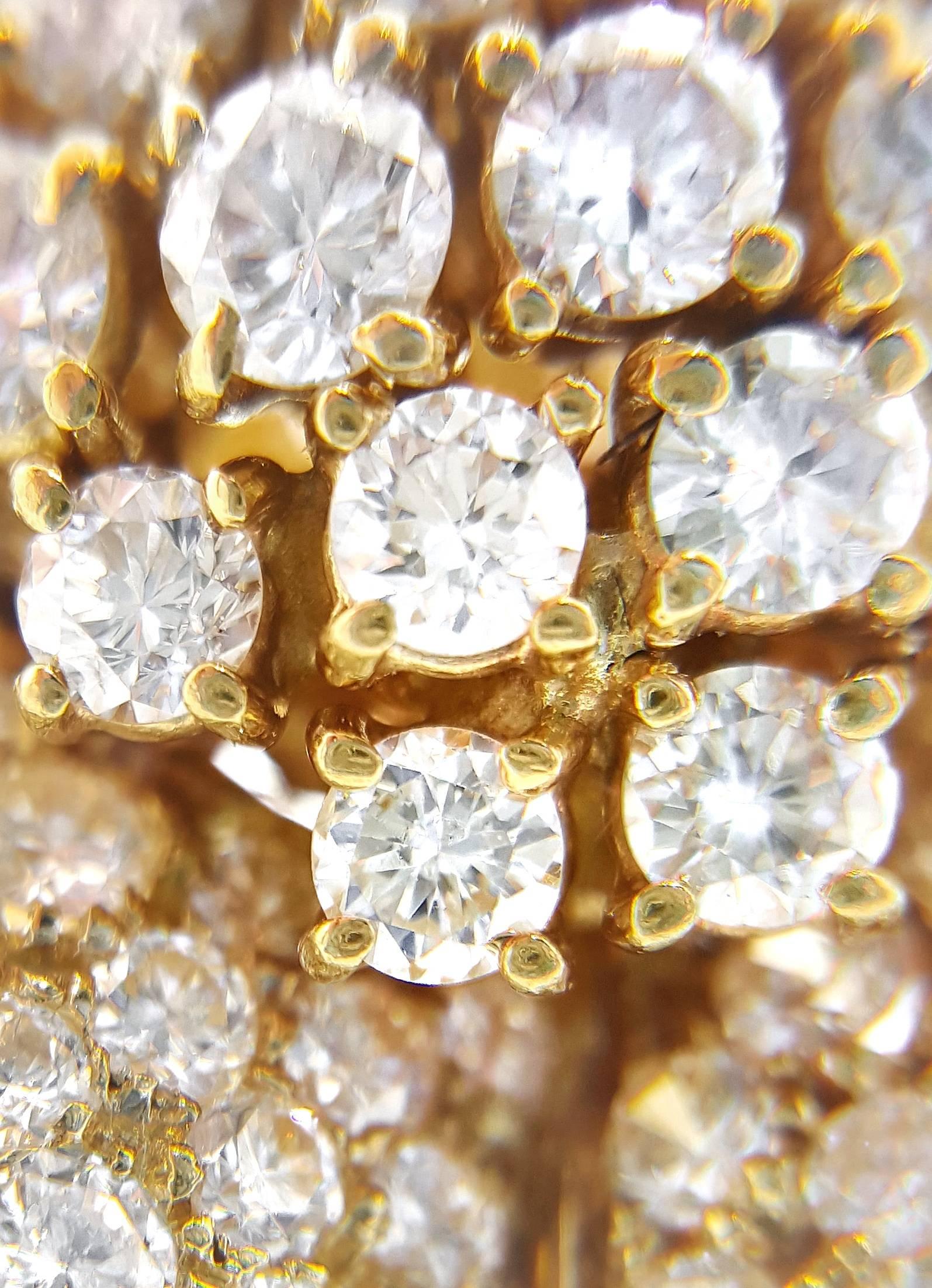 Estate Large Pave Diamond Flower Earrings 7.50 Carat in 18 Karat Yellow Gold 2