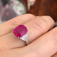 5.27 Carat GIA Cert Cushion  Burma Ruby and Diamond Ring in Plat