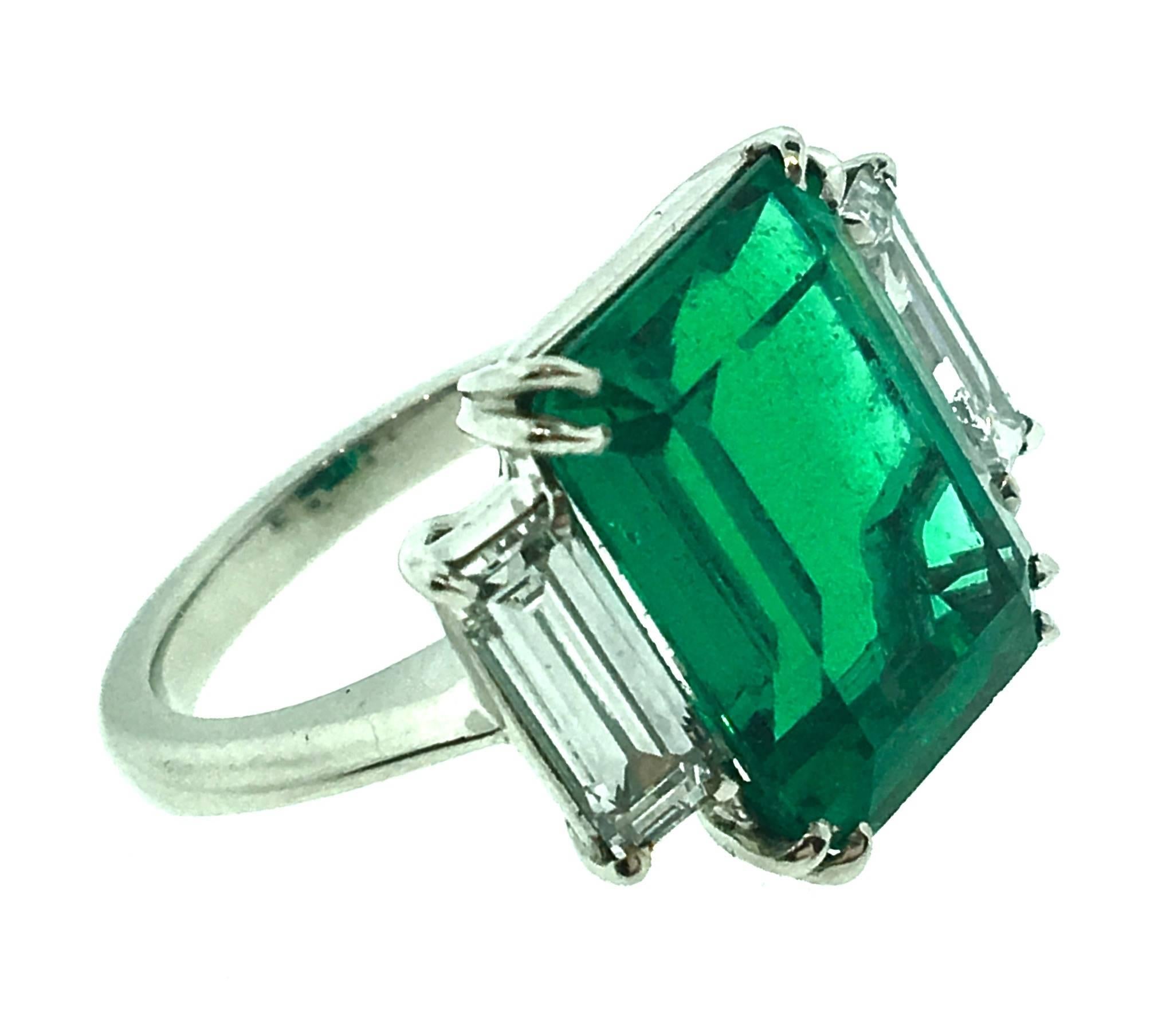 Women's 7.39 Carat GIA Cert Colombian Emerald Diamond Platinum Three Stone Ring