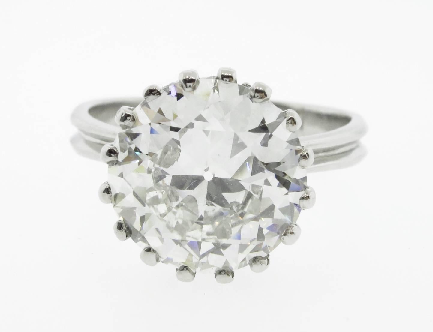 5.19 Carat Old Round Brilliant Cut Diamond Platinum Solitaire Ring  For Sale 5