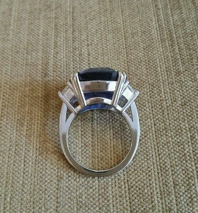 24.29 Carat GIA Cert Ceylon Cushion Blue Sapphire Diamond Platinum Ring 2