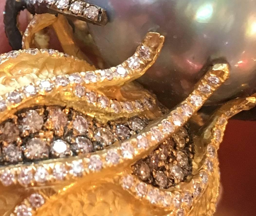 Large Baroque Pearl Diamond Textured Gold Bangle Bracelet  For Sale 3