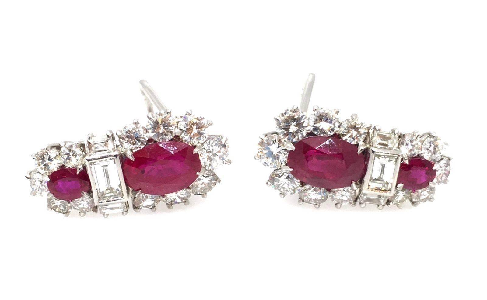 GIA Certified Burmese Ruby Diamond Platinum Earrings For Sale 1
