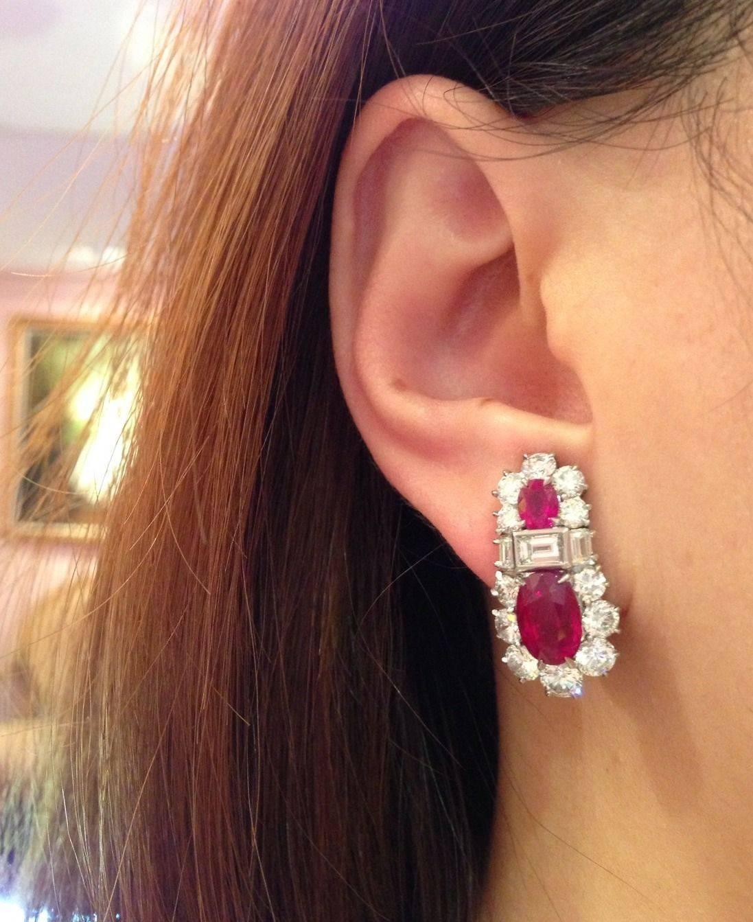 GIA Certified Burmese Ruby Diamond Platinum Earrings For Sale 4