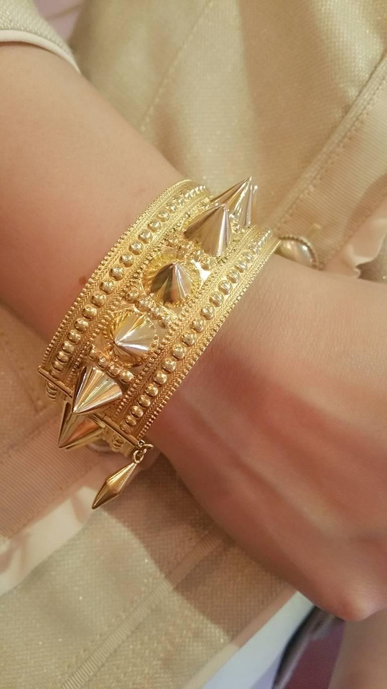 Wide Spiked Gold Cuff Bangle Bracelet For Sale 2