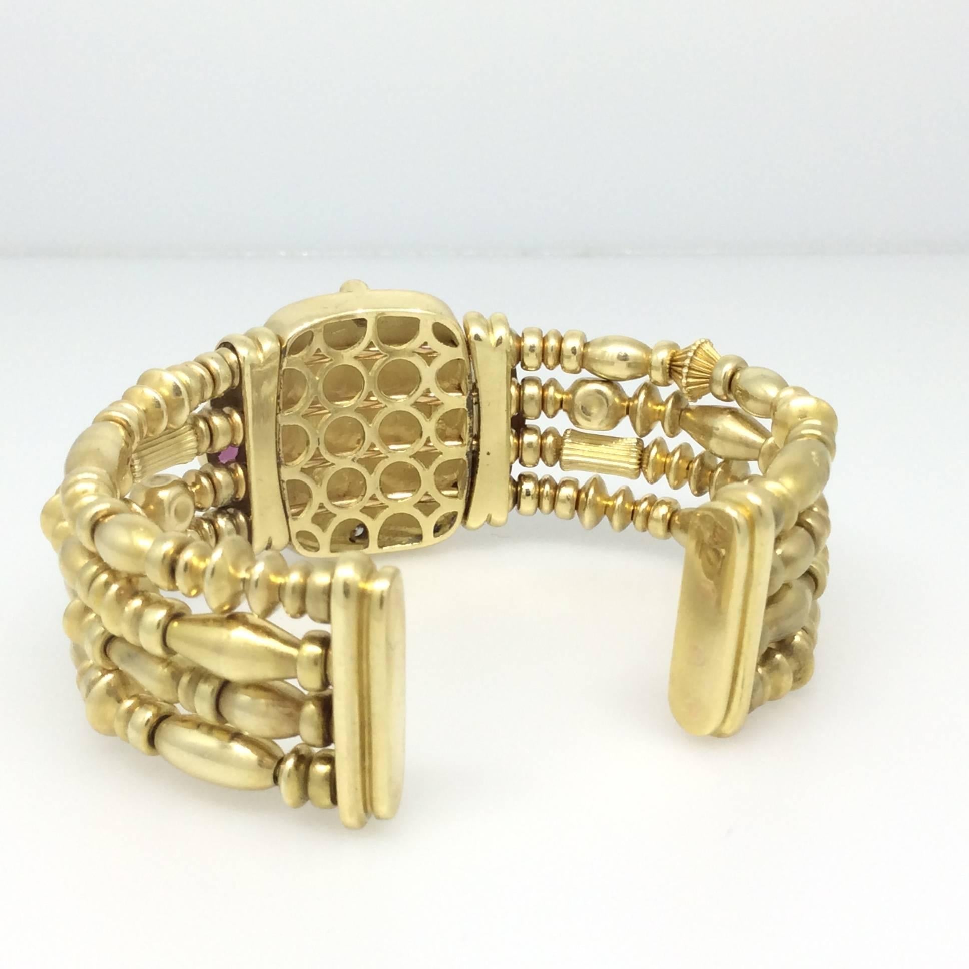SeidenGang 4 Row Pink Tourmaline Diamond Gold Cuff Bracelet For Sale 2
