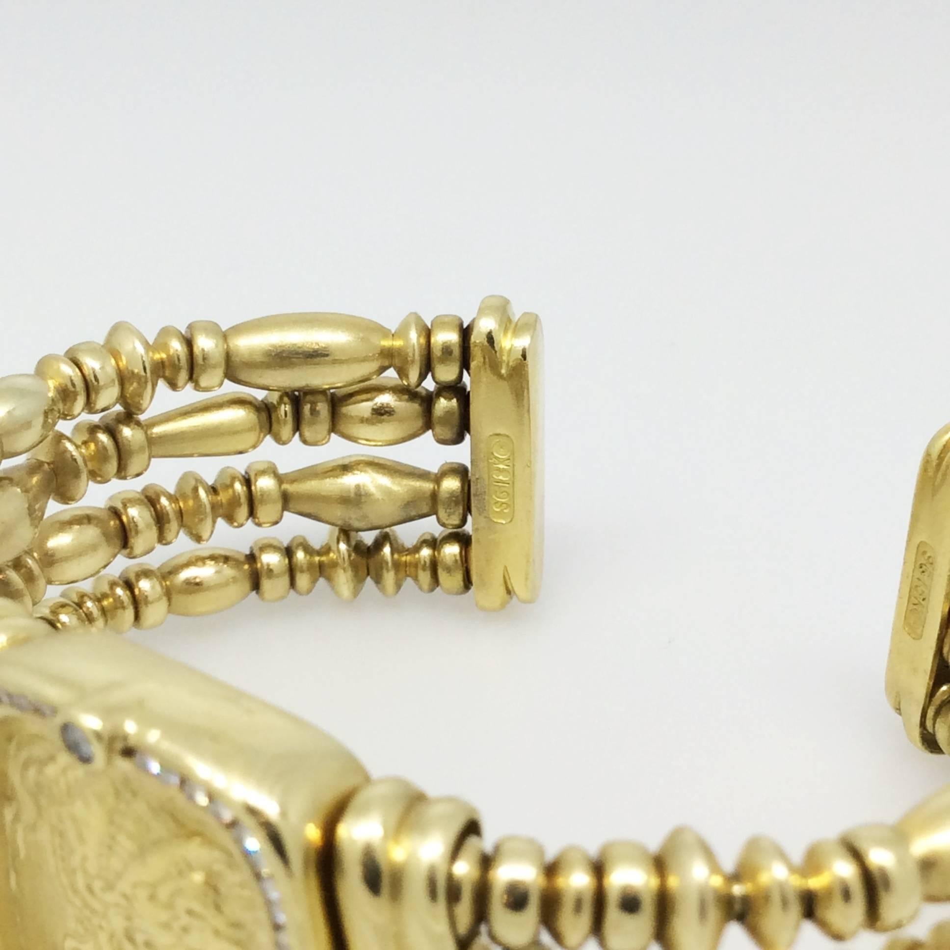 SeidenGang 4 Row Pink Tourmaline Diamond Gold Cuff Bracelet For Sale 3