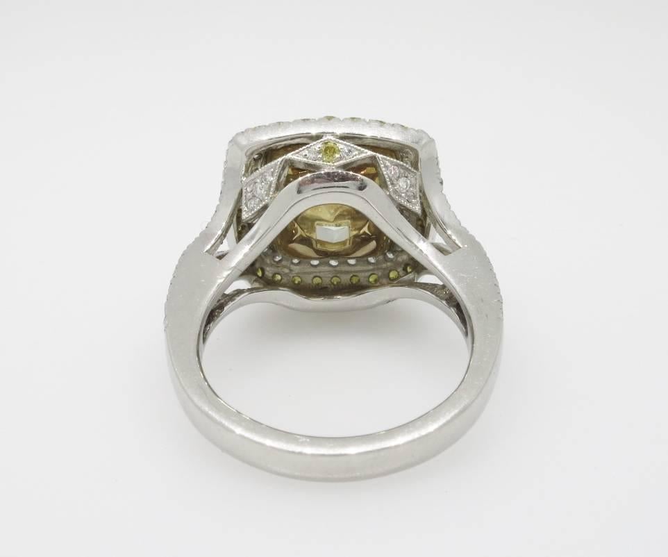 5.29 Carat GIA Cert Fancy Yellow Radiant Cut Diamond Gold Platinum Ring In New Condition In La Jolla, CA