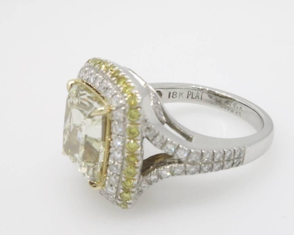 5.29 Carat GIA Cert Fancy Yellow Radiant Cut Diamond Gold Platinum Ring 1