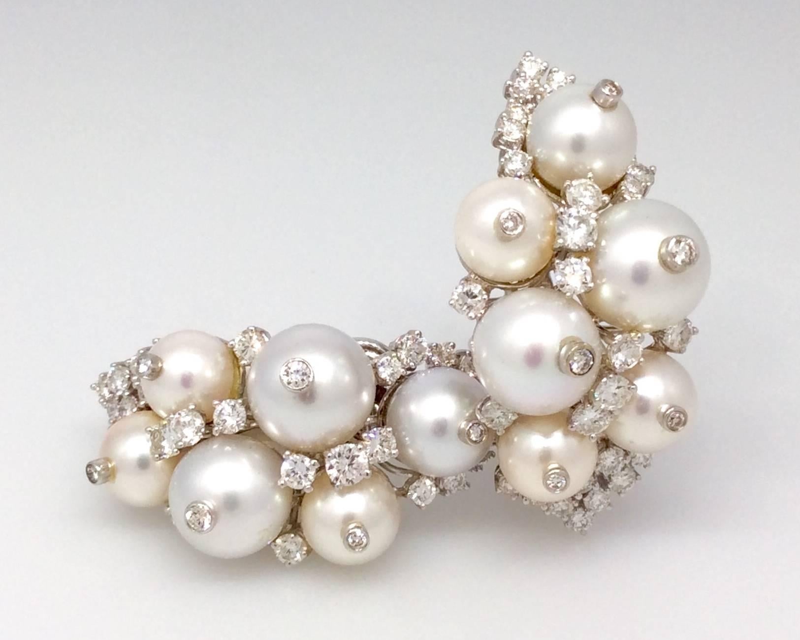 Pearl Diamond Gold Cluster Earrings 1