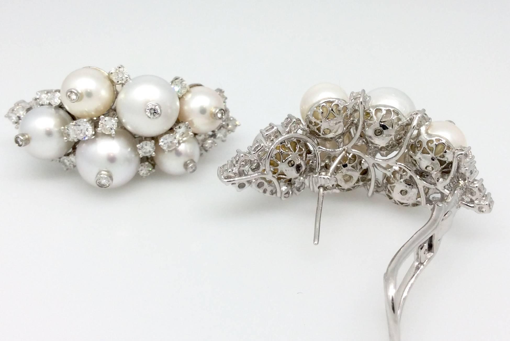 Pearl Diamond Gold Cluster Earrings 3