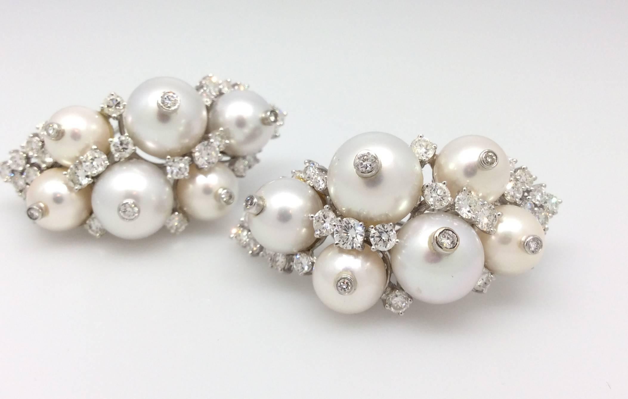 Women's Pearl Diamond Gold Cluster Earrings