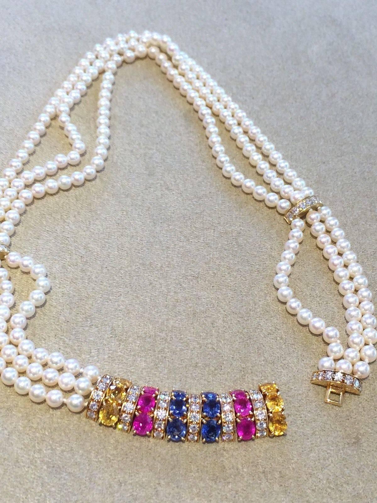 Van Cleef & Arpels Pearl Sapphire Diamond Gold Choker Necklace  1