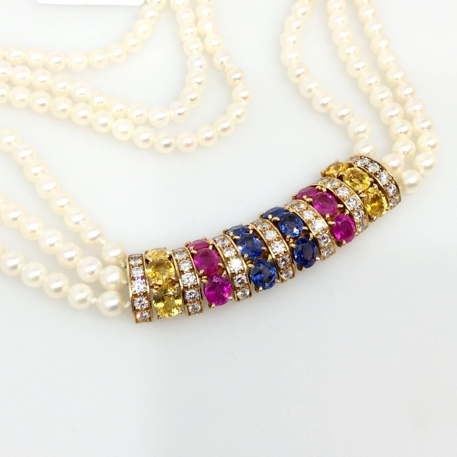 Van Cleef & Arpels Pearl Sapphire Diamond Gold Choker Necklace  2