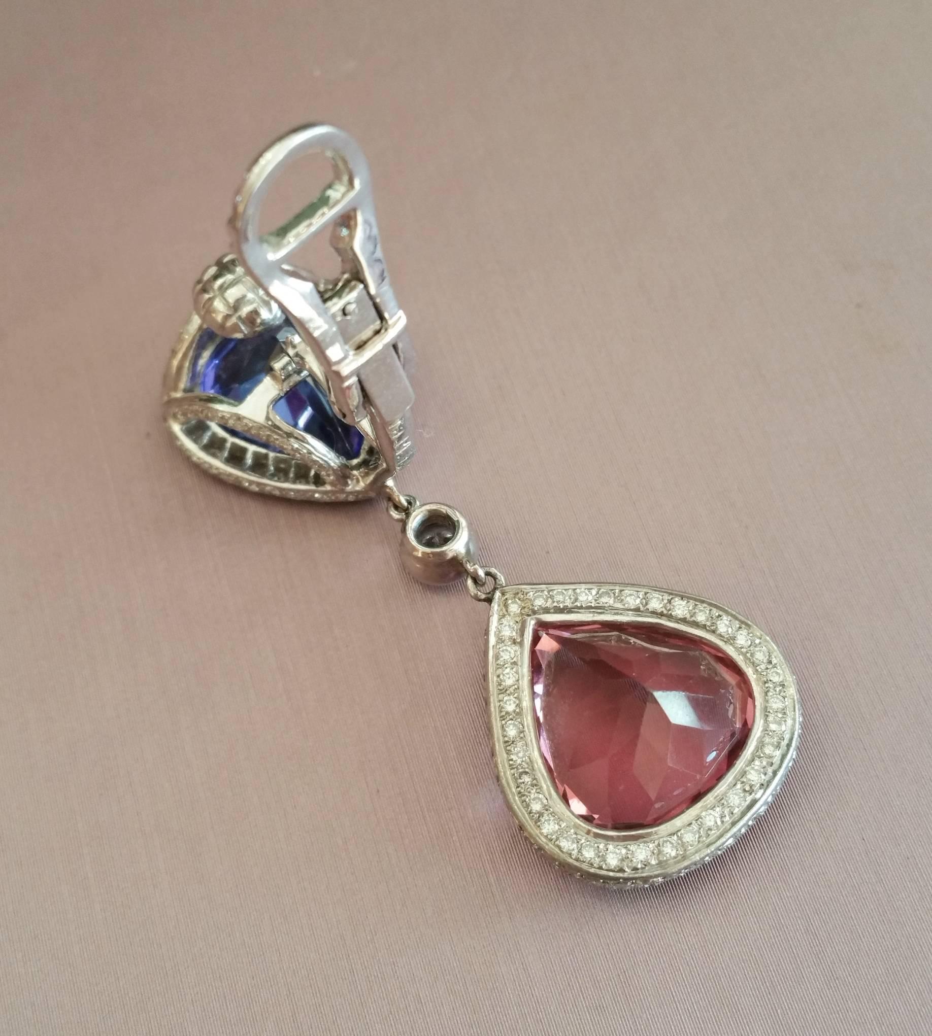 Laura Munder Tanzanite Pink Tourmaline Diamond Gold Drop Earrings 1