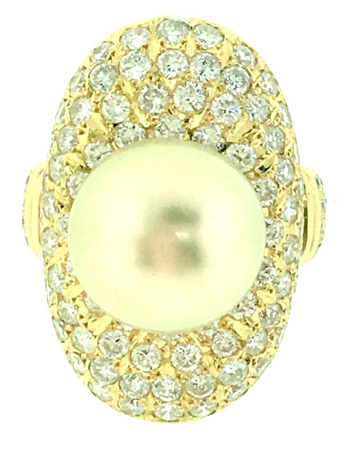 Golden South Sea Pearl Pave Diamond Gold Ring 2