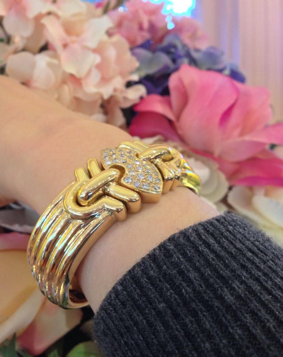 Diamond Pave Gold Wide Ridged Cuff Bangle Bracelet  3