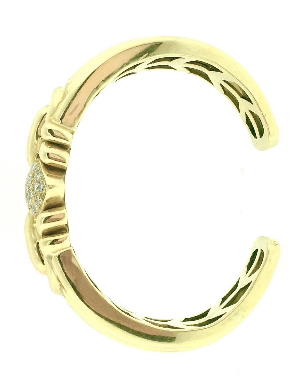 Women's  Diamond Pave Gold Wide Ridged Cuff Bangle Bracelet 