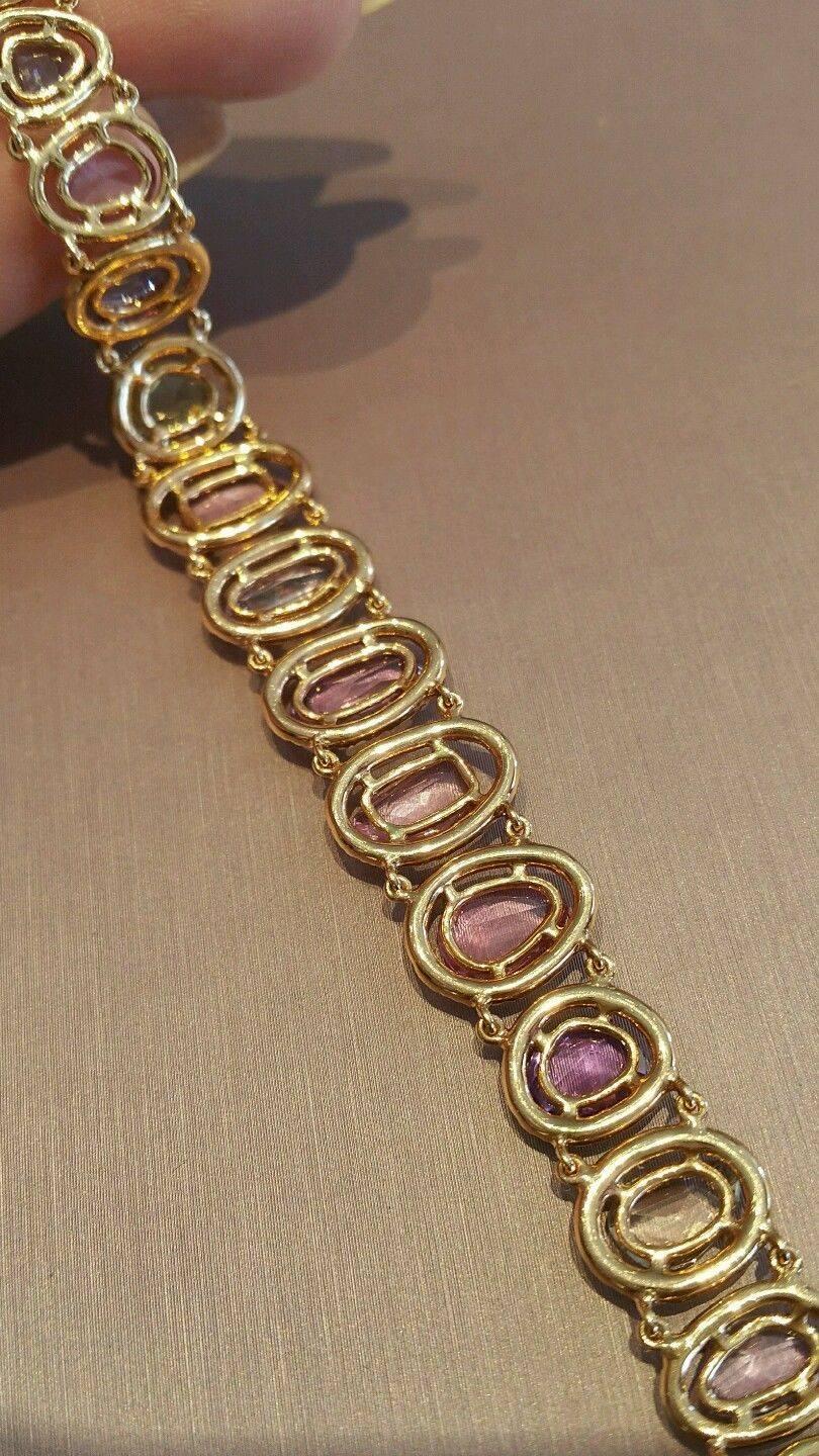 Women's Multicolor Sapphire and Diamond Link Bracelet in 18k Gold