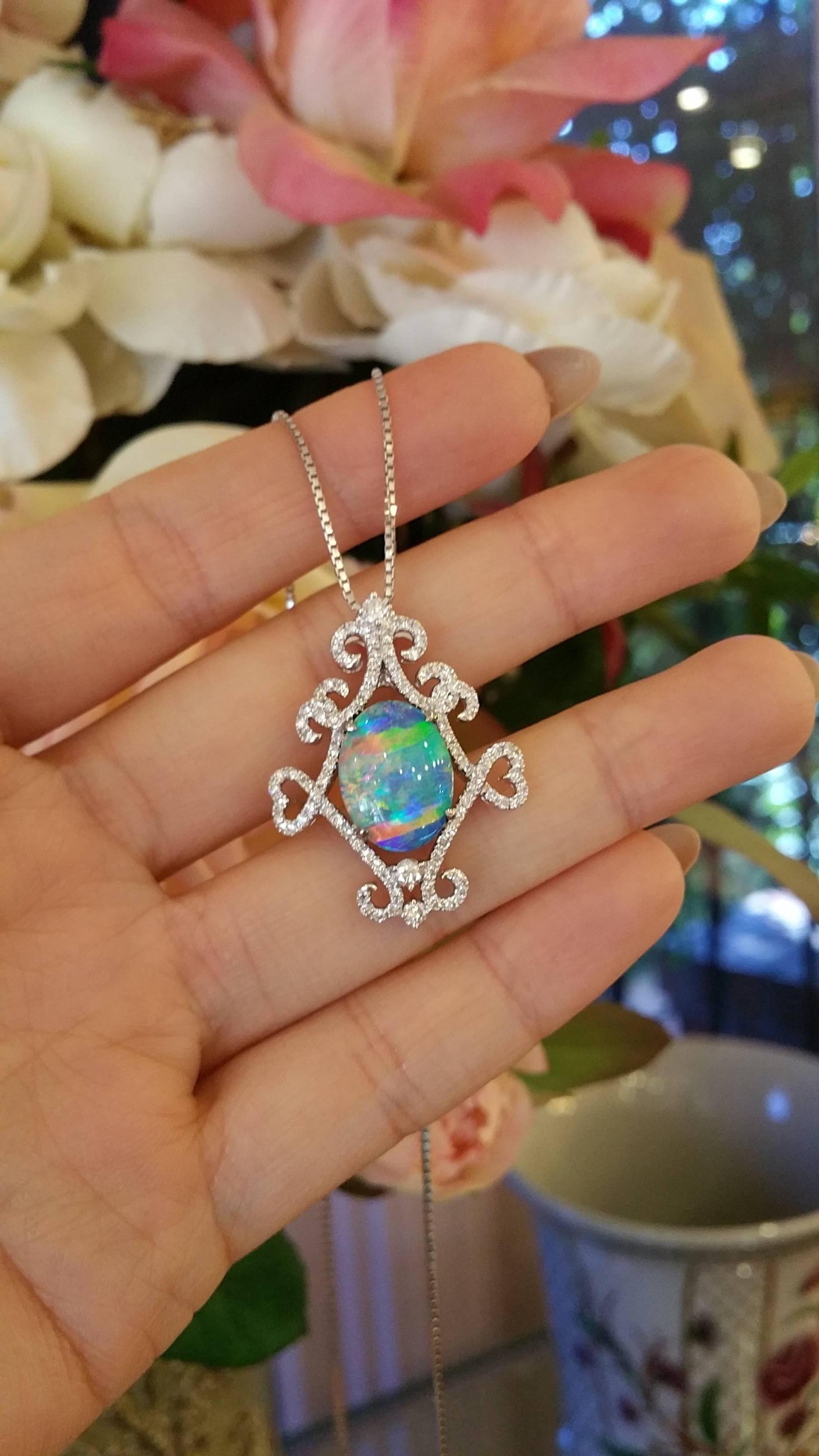 Black Opal Diamond Gold Pendant on Chain 1