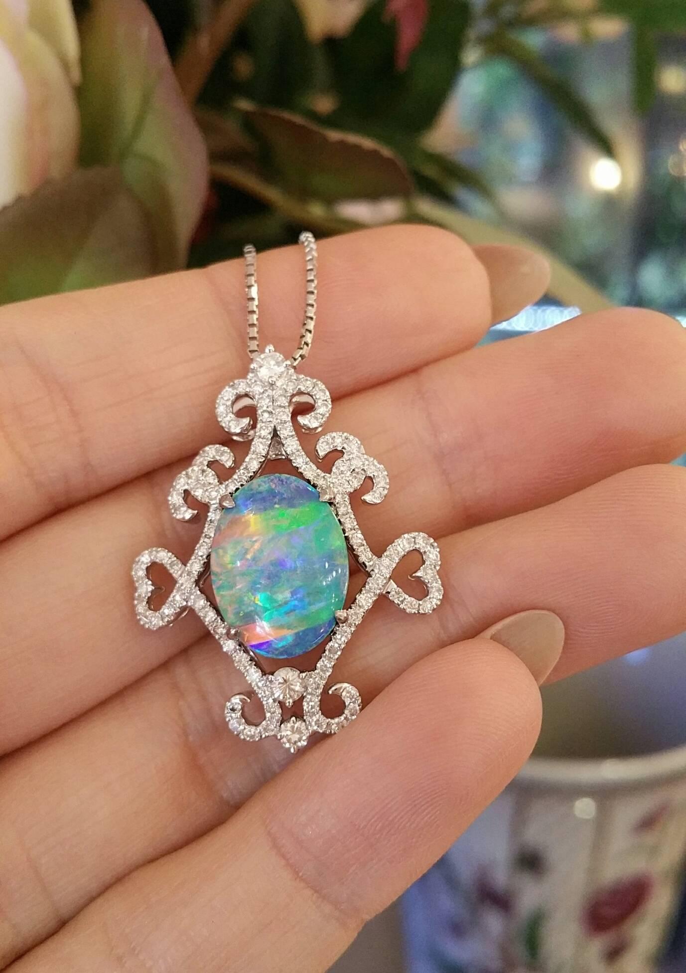 Black Opal Diamond Gold Pendant on Chain 2