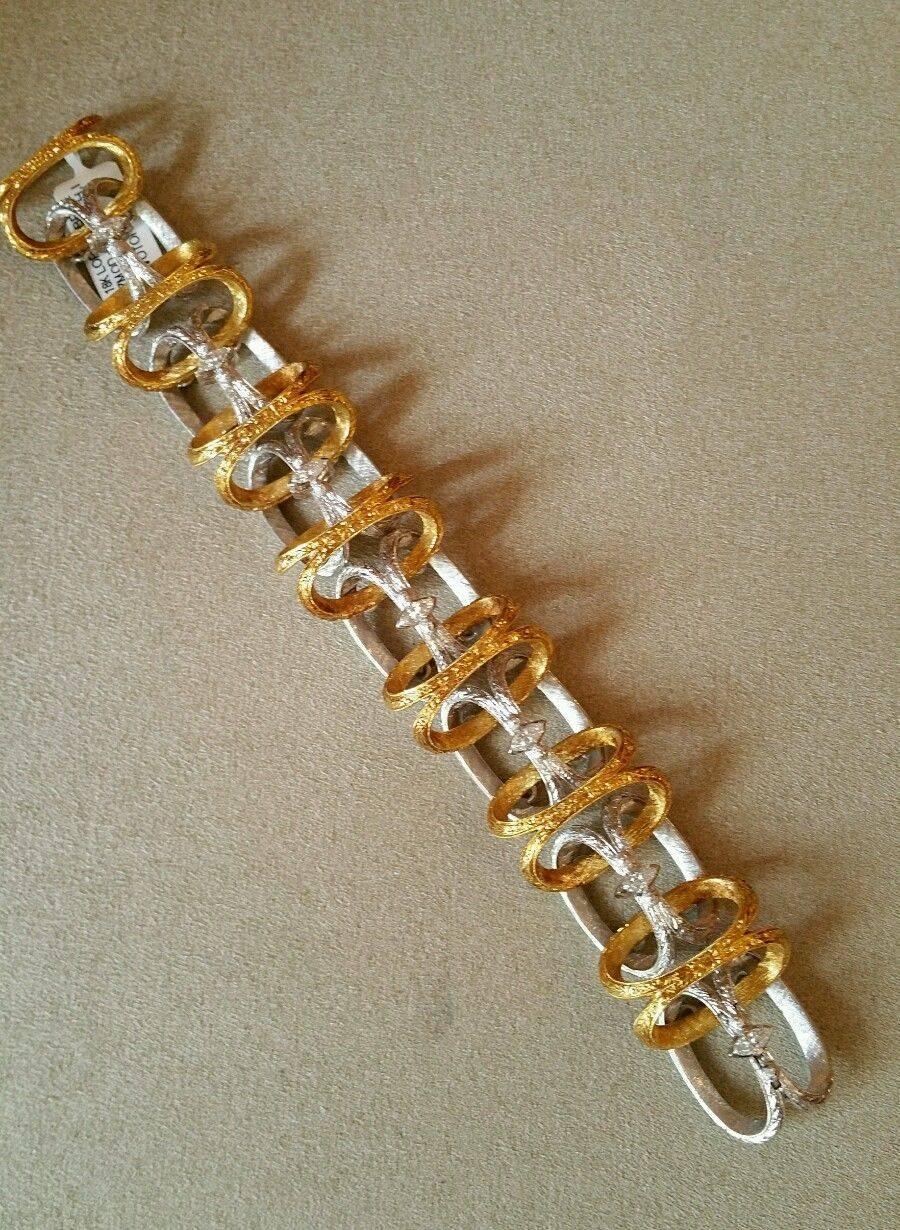 Loris Abate Two Color Textured Gold Link Bracelet with Marquise Diamonds 3