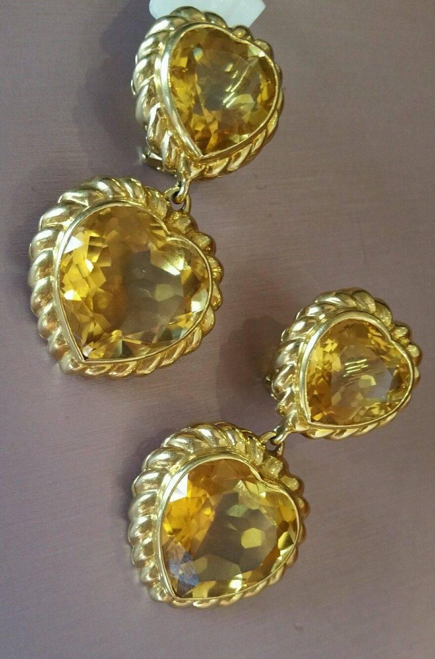 Fred Double Heart Citrine Gold Dangle Earrings  For Sale 1