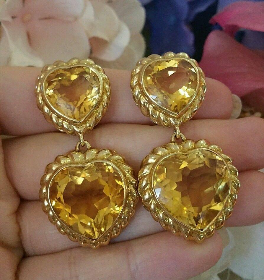 Women's Fred Double Heart Citrine Gold Dangle Earrings  For Sale