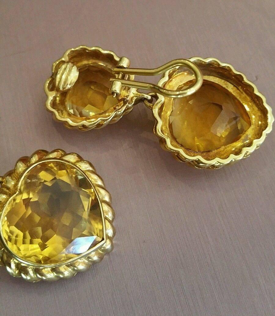Fred Double Heart Citrine Gold Dangle Earrings  For Sale 2