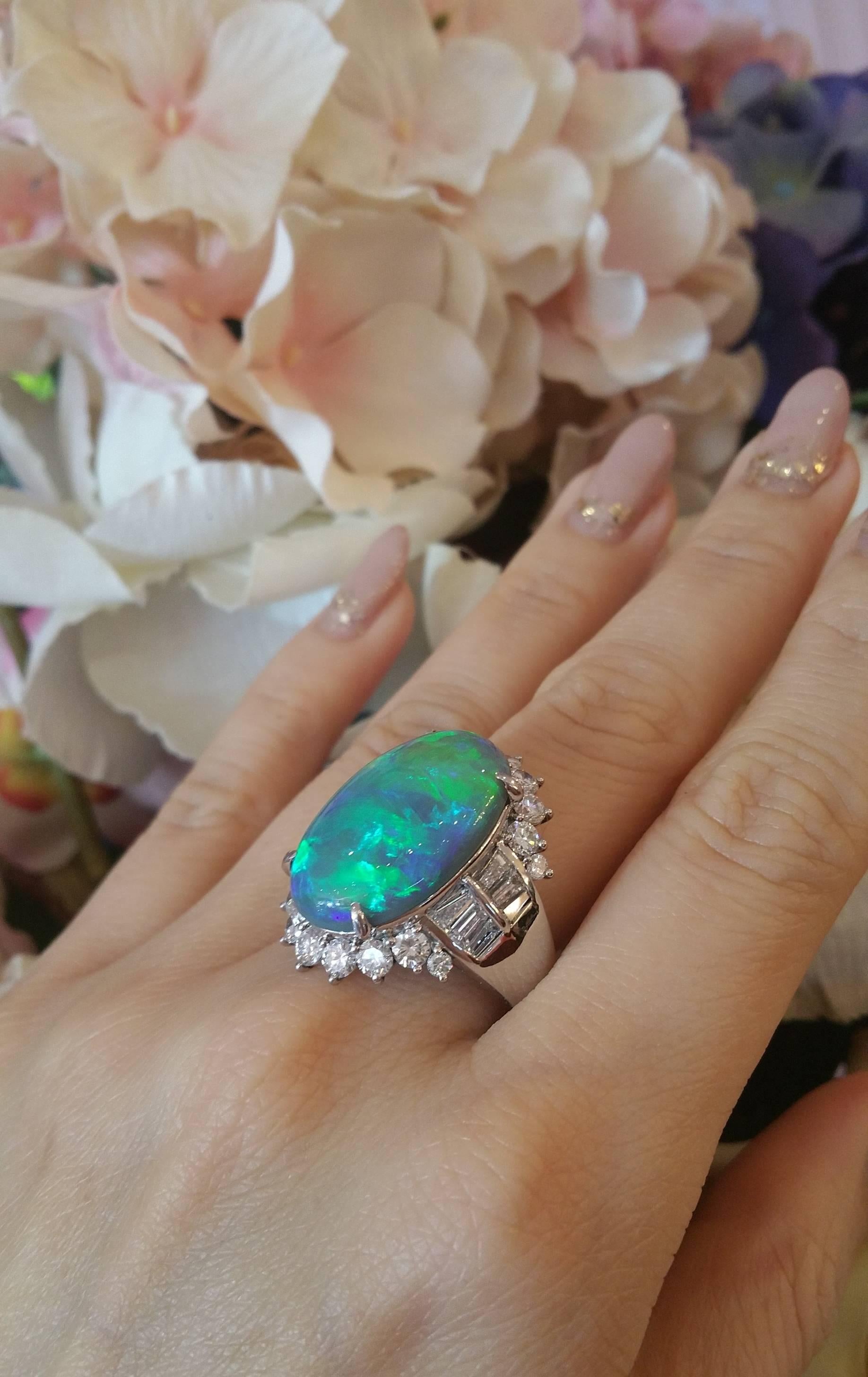 Large 14.91 Ct Oval Shaped Black Opal & Diamond Cocktail Ring in Platinum 1