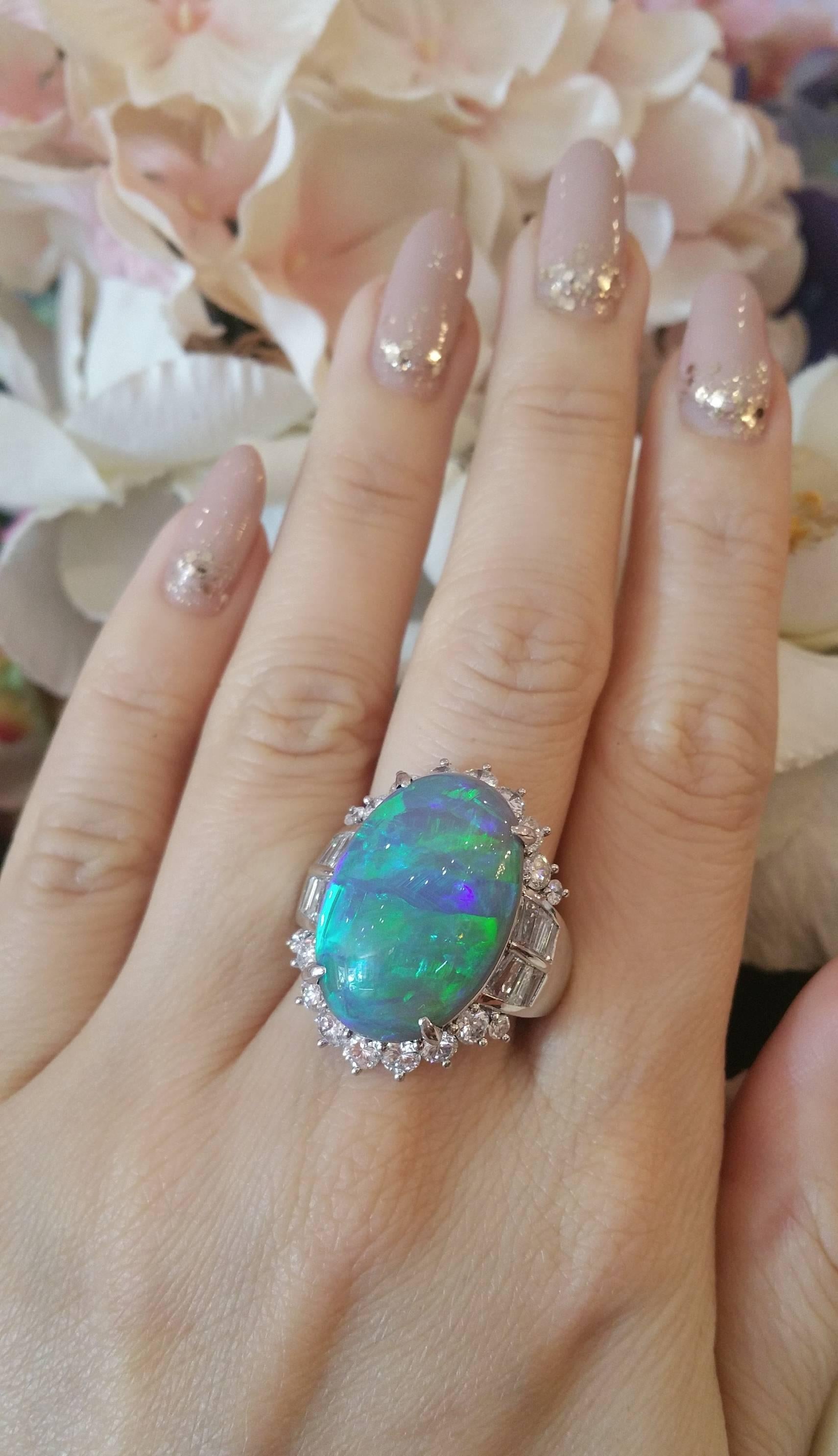Large 14.91 Ct Oval Shaped Black Opal & Diamond Cocktail Ring in Platinum 2