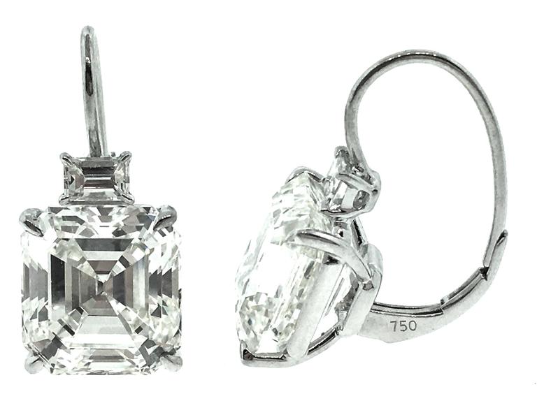 10 97 Ct Square Emerald Cut Diamond Drop Earrings At 1stdibs Simple Yet Elegant Square Emerald Cut Diamond Drop Earrings Set In 18k White Gold Topped
