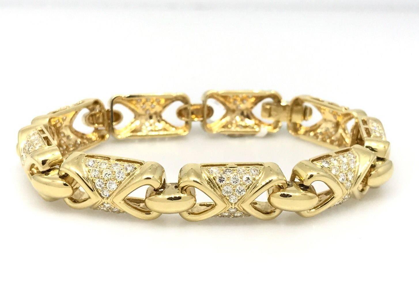 4.45 Carat Diamond Link Bracelet in 18 Karat Yellow Gold For Sale 2