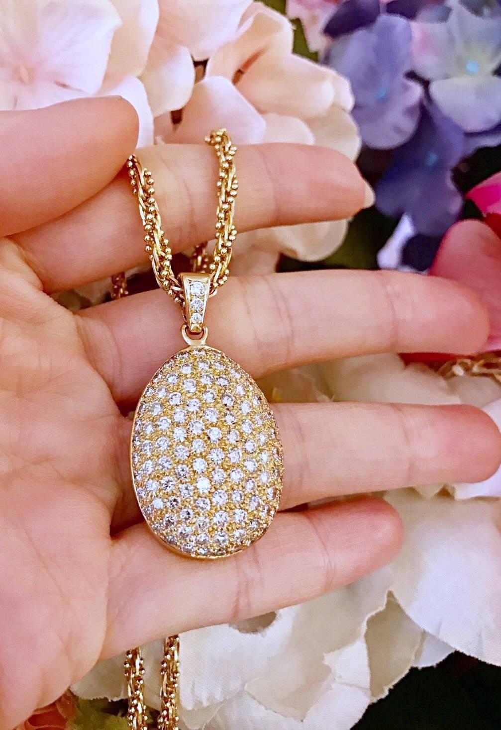 Women's or Men's Teardrop Pave Diamond Pendant with Fancy Twist Chain in 18 Karat Yellow Gold For Sale